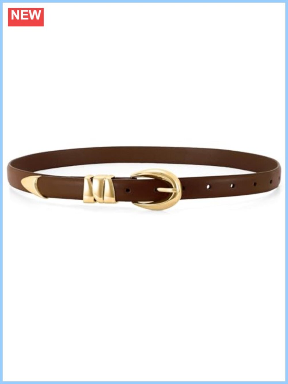 Skinny PU Leather Belt with Gold Buckle, Slim Fit Waist Belt for Jeans